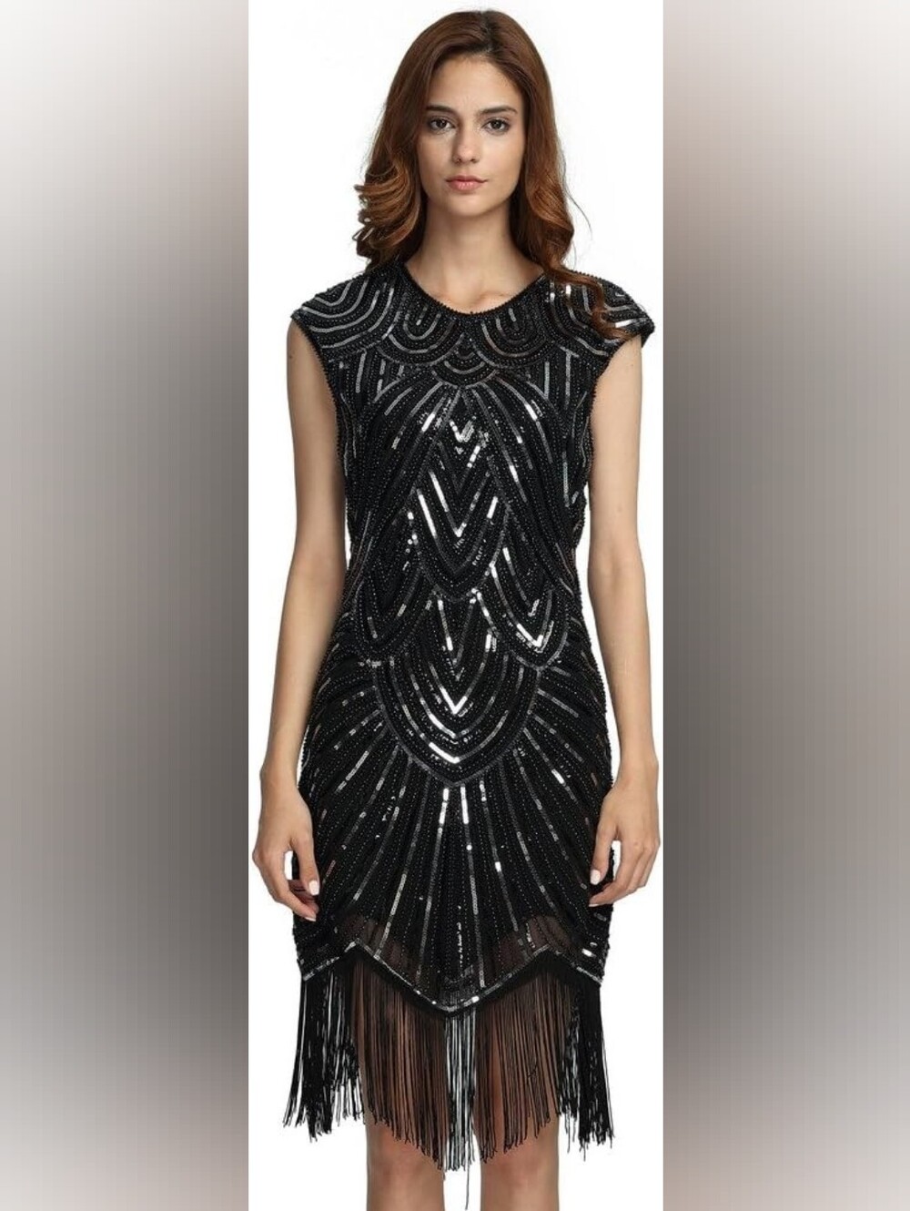 Women's Black Sequin Fringe Flapper Dress